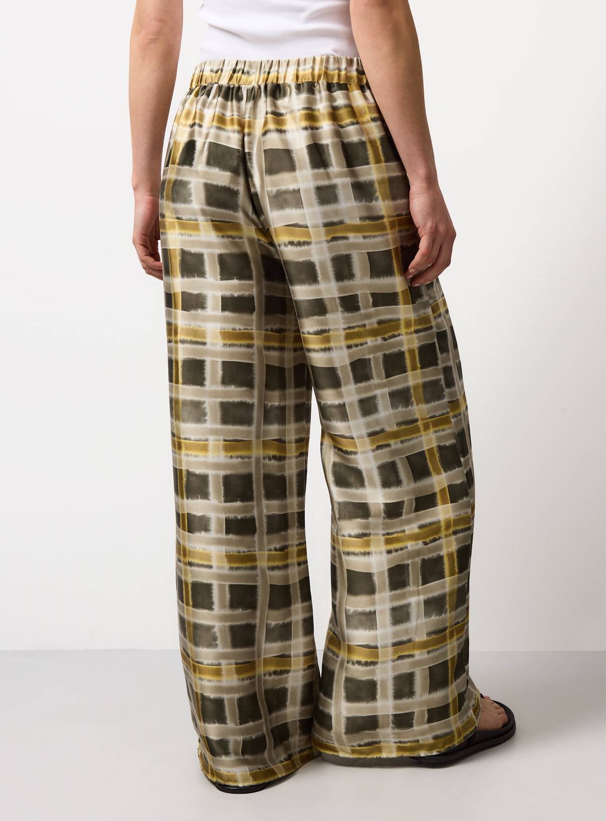 Yellow Checked Balloon Ultra Wide Leg Satin Trousers 10 - Image 4